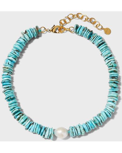 Nest Heishi With Baroque Pearl Necklace - Blue