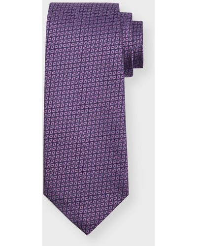 Isaia Geometric Silk Tie - Purple