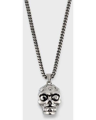 Alexander McQueen Crystal Skull Pendant Chain Necklace - White