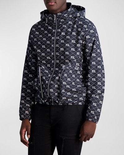Karl Lagerfeld Monogram Hooded Zip Jacket - Blue
