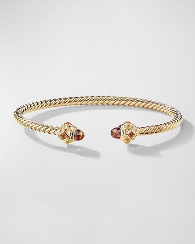 David Yurman 18k Gold Renaissance Cablespira Bangle Bracelet W/ Sapphires, Size M - Metallic