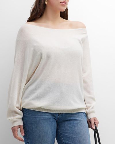 Minnie Rose Plus Plus Size Cashmere Off-Shoulder Sweater - Gray