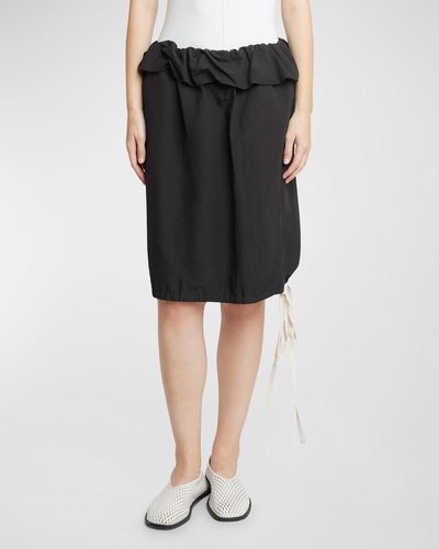 Proenza Schouler Hayley Puff-Ruffle Drawstring-Hem Crinkle Poplin Skirt - Black