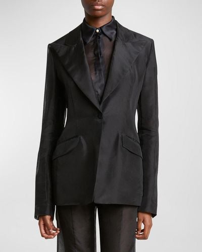 Gabriela Hearst Leiva Slim Single-Breasted Silk Blazer Jacket - Black