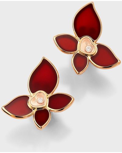 Chopard Happy Butterfly 18k Rose Gold Carnelian Earrings - Red
