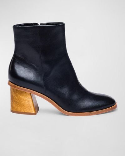 Bernardo Nantucket Leather Block-Heel Booties - Blue