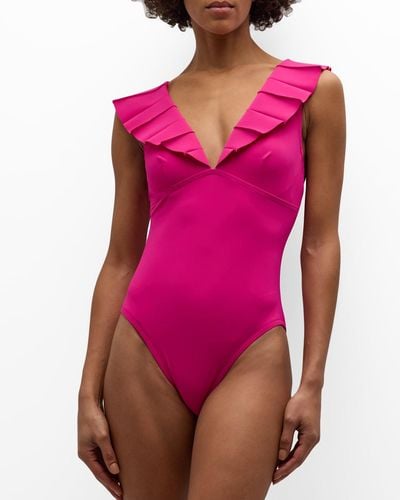 Karla Colletto Alora V-Neck Silent Underwire One-Piece Swimsuit - Pink