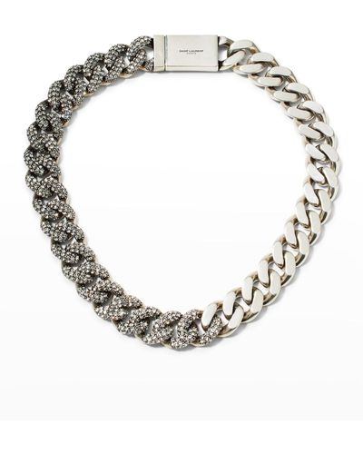 Saint Laurent Rhinestone Thick Curb Chain Necklace - Metallic