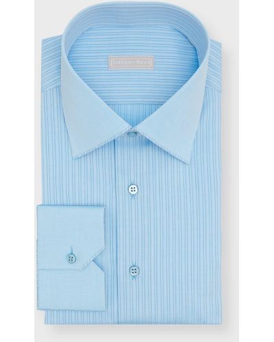 Stefano Ricci Tonal Stripe Cotton Dress Shirt - Blue