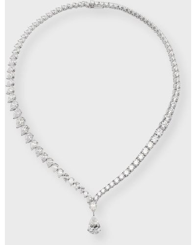 Neiman Marcus Lab Grown Diamond 18k White Gold Pear And Round Necklace, 17"l, 36.26ctw