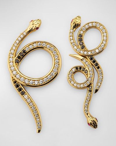 Fern Freeman Jewelry 18k Yellow Gold Mixed Snake Earrings With Black And White Diamonds - Metallic