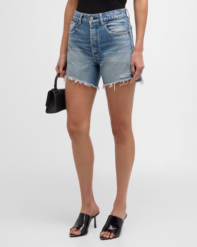 Moussy Graterford Distressed Denim Shorts - Blue
