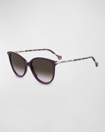 Carolina Herrera Shimmery Embellished Acetate & Metal Cat-Eye Sunglasses - Metallic