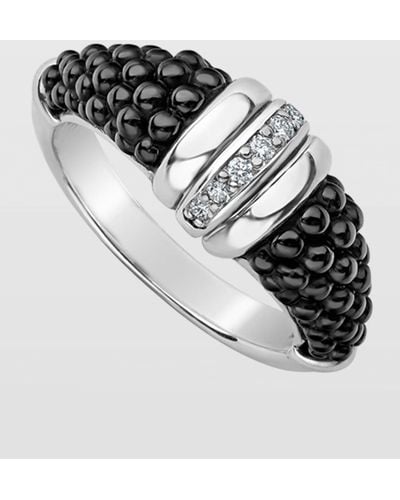 Lagos Black Caviar Diamond Tapered Ring - Metallic