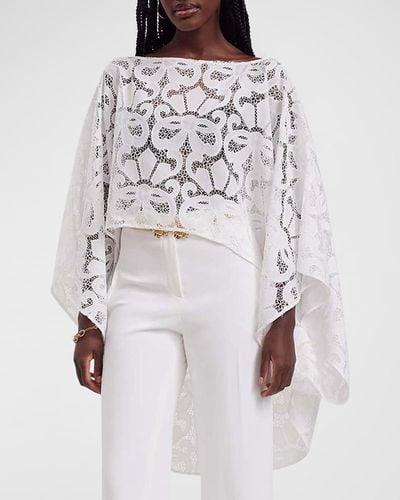 Anne Fontaine Corinne High-Low Sheer Lace Blouse - White
