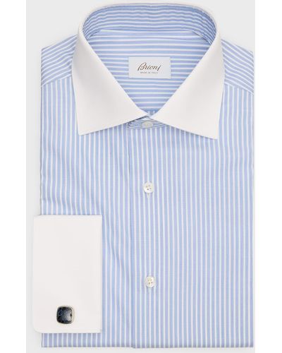 Brioni Contrast Collar/Cuff Stripe Dress Shirt - Blue