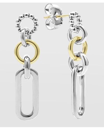 Lagos Sterling Silver And 18k Signature Caviar 3-part Circles And Oval Drop Earrings - White