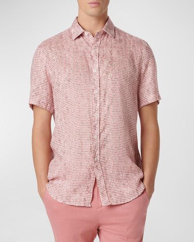 Bugatchi Orson Houndstooth Linen Sport Shirt - Pink