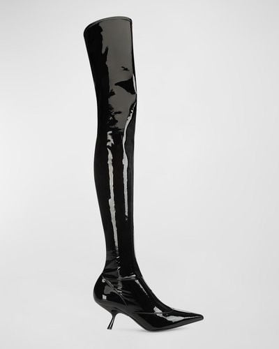 Sergio Rossi Stretch Patent Over-The-Knee Boots - Black