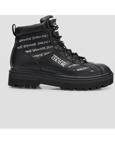 Versace Syrius Allover Logo Combat Boots - Black