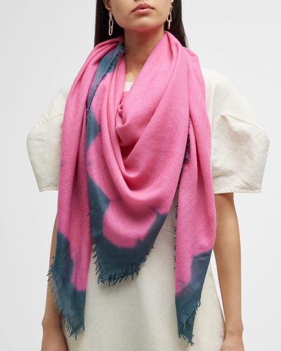 Bajra Two-tone Border Wool & Silk Scarf - Pink