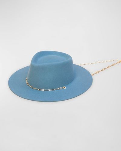 Van Palma Ulysse Merino Wool Fedora With Chain - Blue