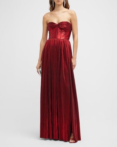 Bronx and Banco Florence Metallic Pleated Gown - Red
