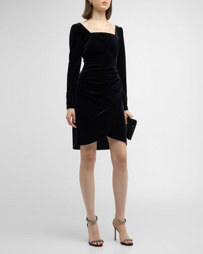 Shoshanna Soho Draped Square-Neck Velvet Mini Dress - Black