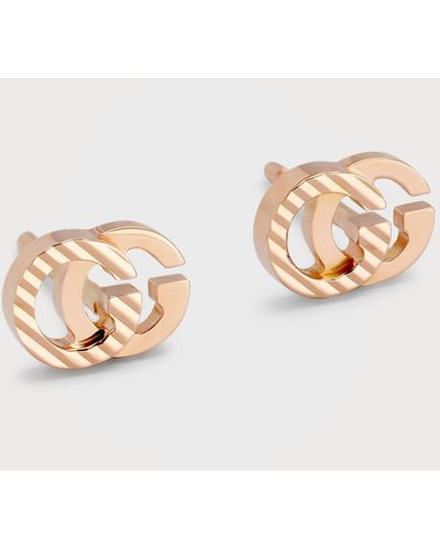 Gucci 18k Rose Gold Running G Stud Earrings - Natural