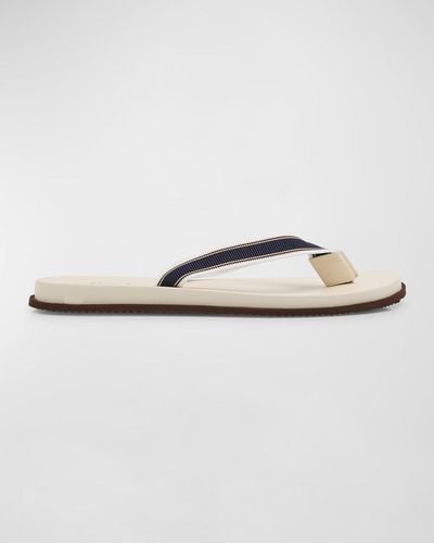 Brunello Cucinelli Ribbon And Leather Flip-Flops - Blue