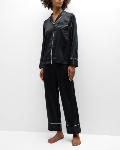 Neiman Marcus Long Silk Charmeuse Pajama Set - Black