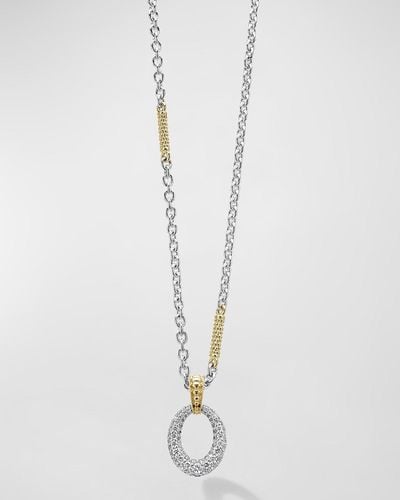 Lagos Sterling Silver Caviar Diamond Oval Pendant Necklace - White