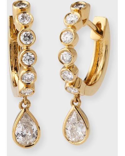 Anita Ko 18k Yellow Gold Round Bezeled Huggie Earrings With Pear Dangles - Metallic