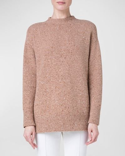 Akris Mock-Neck Paillette Cashmere Knit Sweater - Pink