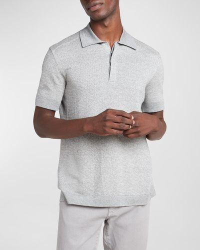 ZEGNA Cotton-Linen Jacquard Polo Shirt - Gray