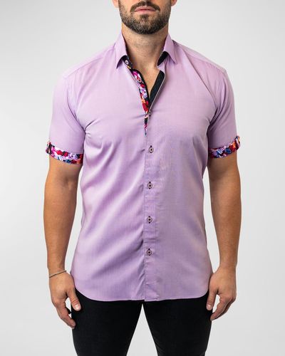 Maceoo Galileo Contrast-Trim Sport Shirt - Purple