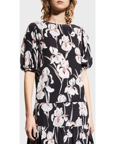 Jason Wu Puff-sleeve Floral-print Top - Black