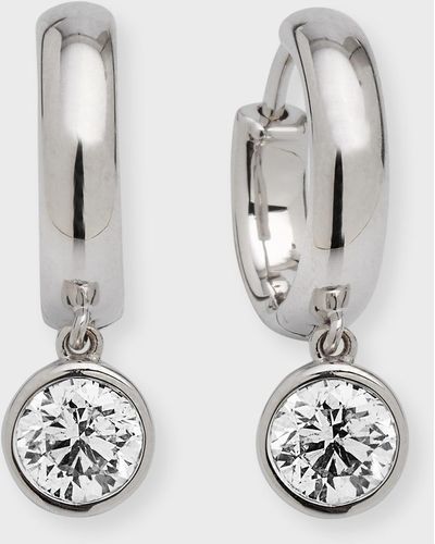 Neiman Marcus 18k White Gold Bezel Diamond Huggie Earrings