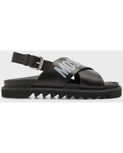 Moschino Crisscross Leather Logo Sandals - Black
