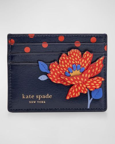 Kate Spade Dottie Bloom Flower Leather Card Case - Blue