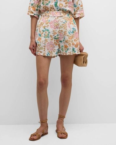 120% Lino Pleated Floral-Print Linen Shorts - Multicolor