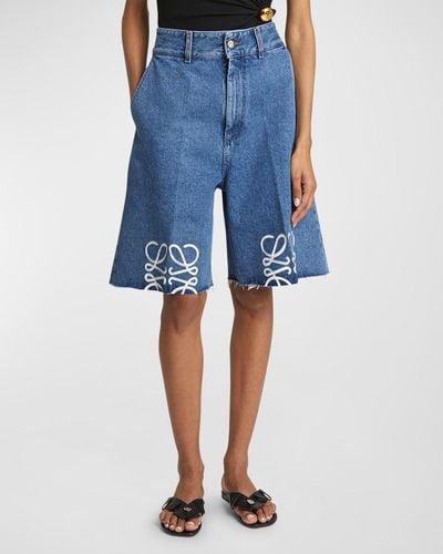 Loewe Anagram Long Denim Shorts - Blue
