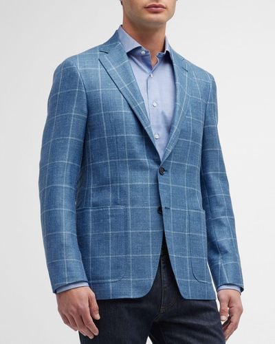 Canali Windowpane Wool-Blend Sport Coat - Blue