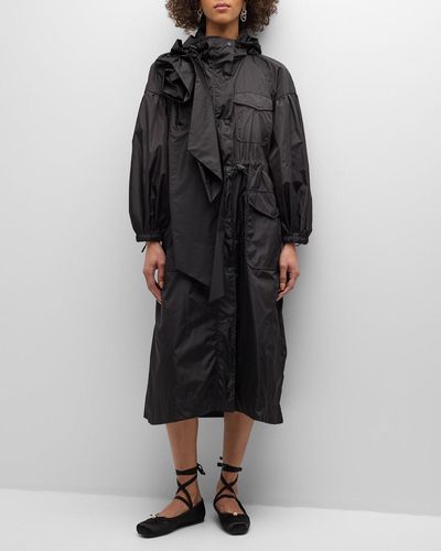 Simone Rocha Hooded Parka Jacket With Pressed Rose Detail - Black