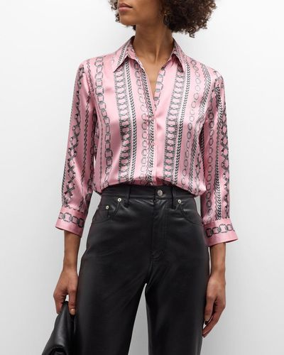 L'Agence Dani Chain-print Button-front Silk Blouse - Red