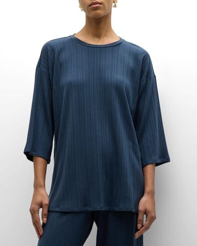 Eileen Fisher Ribbed 3/4-Sleeve Side-Slit Tunic - Blue
