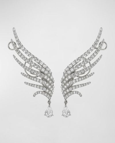 Krisonia Pave Diamond Wing Drop Earrings In 18k White Gold - Metallic
