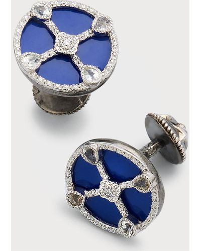 Armenta Enamel Romero Cufflinks With Diamonds And Sapphires - Blue