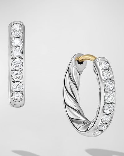 David Yurman Sculpted Cable Huggie Hoop Earrings With Diamonds - Metallic