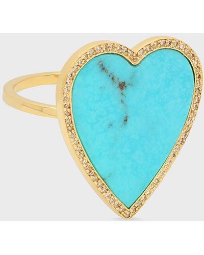 Jennifer Meyer 18k Lapis Heart Diamond-trim Ring, Size 6.5 - Blue